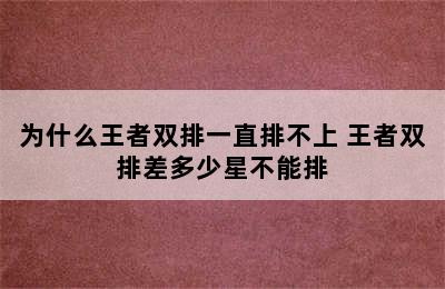 为什么王者双排一直排不上 王者双排差多少星不能排